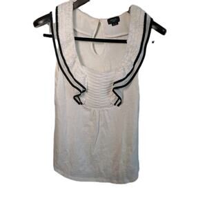 Anthropologie Deletta Ruffle Tank Top Women's Size Medium White Mixed Media BOHO